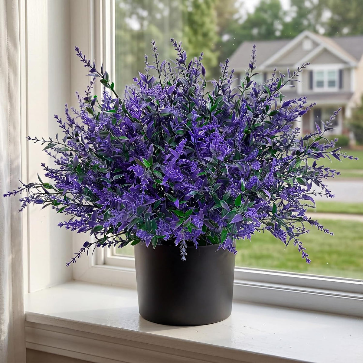 2 Set Artificial Lavender Topiary Trees, Fake Outdoor Potted Plants, UV Resistant Faux Bush, Purple Flowers with Pots for Front Porch, Garden, Patio
