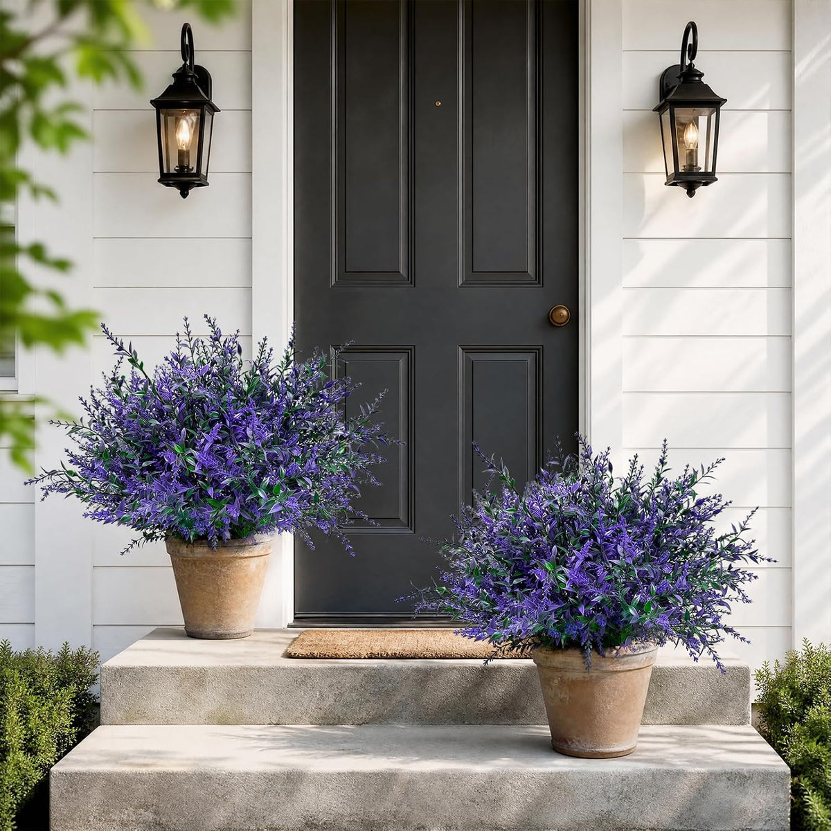 2 Set Artificial Lavender Topiary Trees, Fake Outdoor Potted Plants, UV Resistant Faux Bush, Purple Flowers with Pots for Front Porch, Garden, Patio