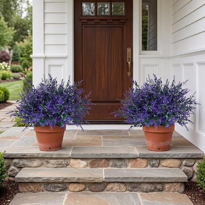 2 Set Artificial Lavender Topiary Trees, Fake Outdoor Potted Plants, UV Resistant Faux Bush, Purple Flowers with Pots for Front Porch, Garden, Patio