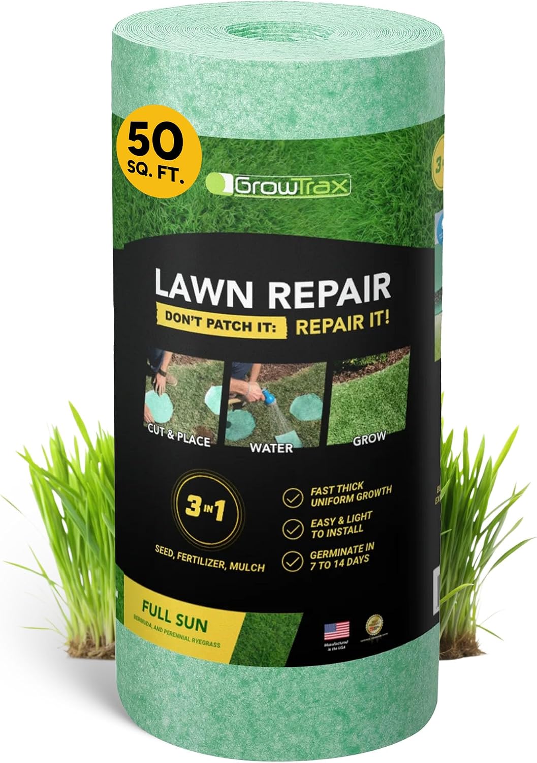 Biodegradable Grass Seed Mat - 50 Sq Ft Bermuda Rye