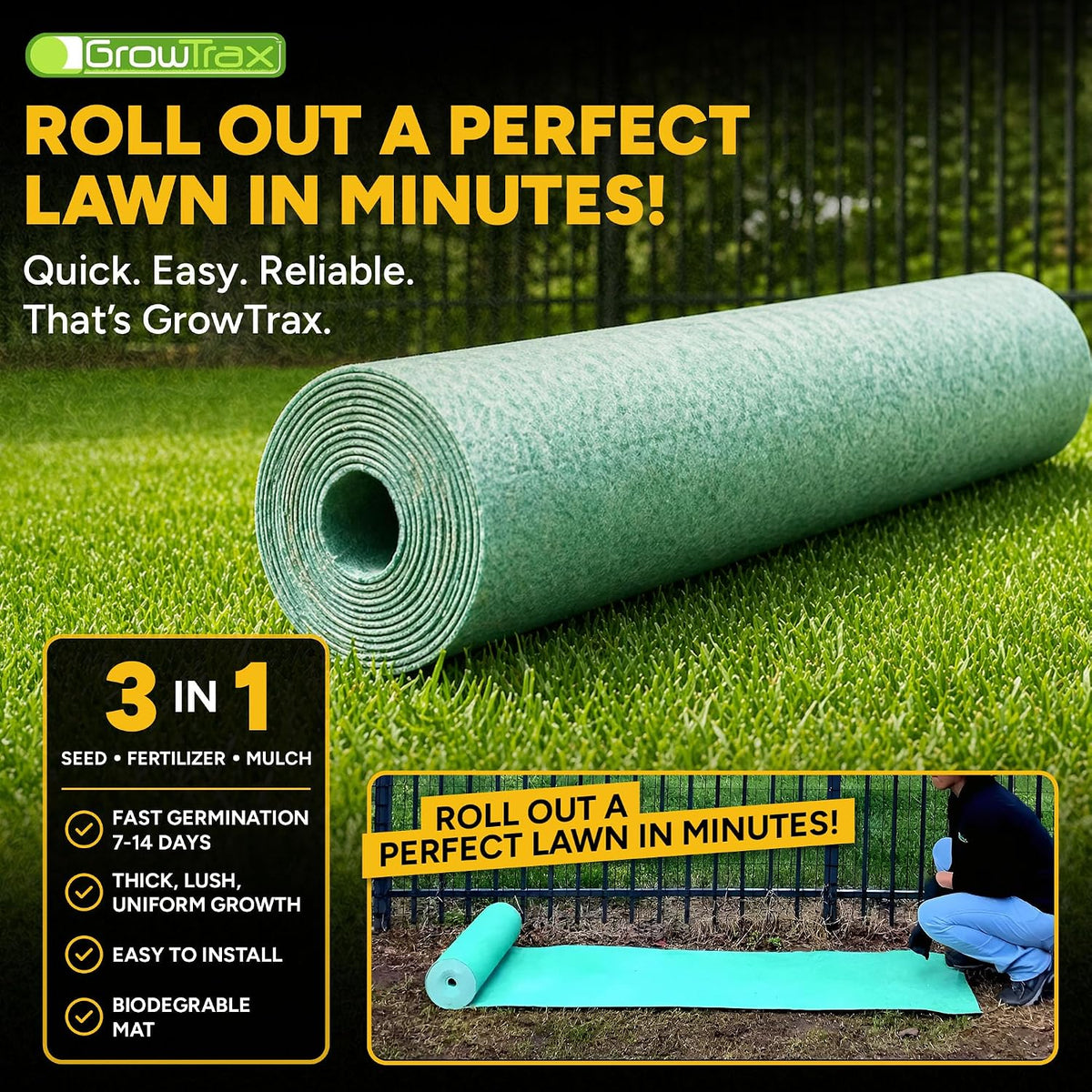 Biodegradable Grass Seed Mat - 50 Sq Ft Bermuda Rye
