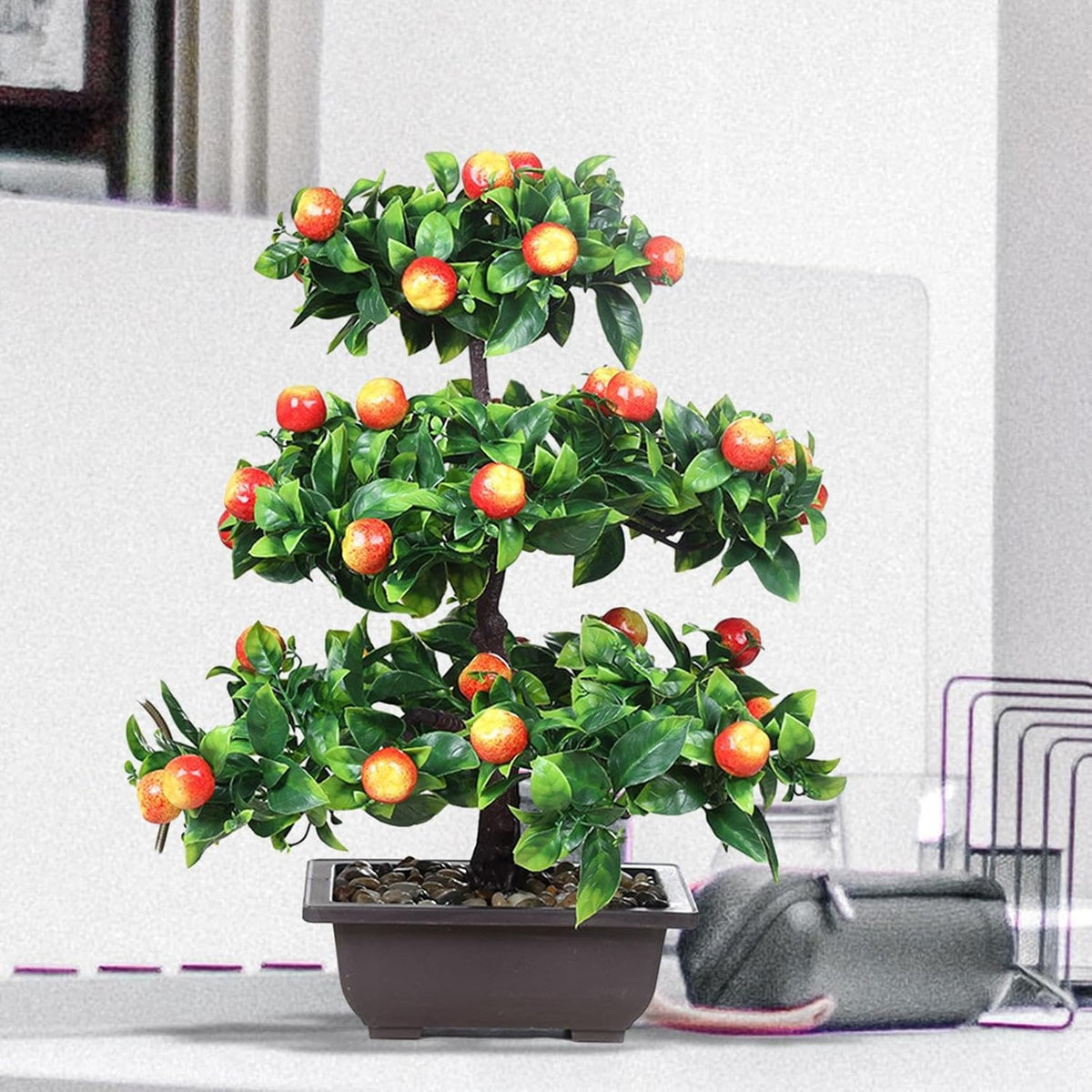 Artificial Fruit Tree Bonsai 13inch Tall Tabletop Decoration Sturdy Table Centerpiece for Home Desk Decor Multifunctional, Apple