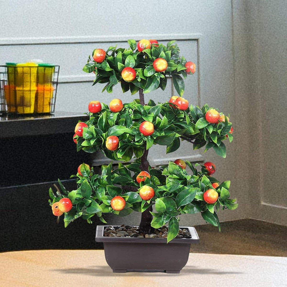 Artificial Fruit Tree Bonsai 13inch Tall Tabletop Decoration Sturdy Table Centerpiece for Home Desk Decor Multifunctional, Apple