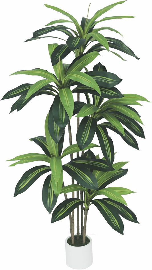 6ft Artificial Dracaena Tree for Home Decor, Potted Faux Plant with Realistic Wood Trunk & Lifelike Leaves, Low Maintenance Tall Floor Tree for Living Room, Office (6ft)