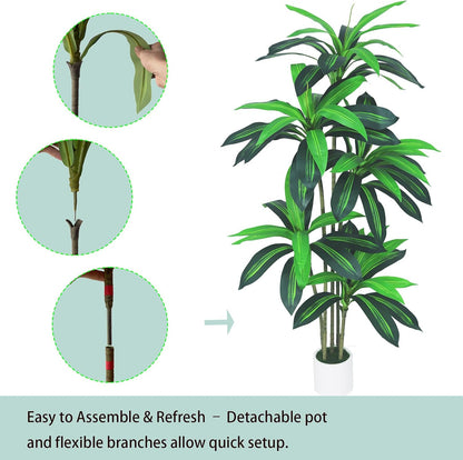 6ft Artificial Dracaena Tree for Home Decor, Potted Faux Plant with Realistic Wood Trunk & Lifelike Leaves, Low Maintenance Tall Floor Tree for Living Room, Office (6ft)