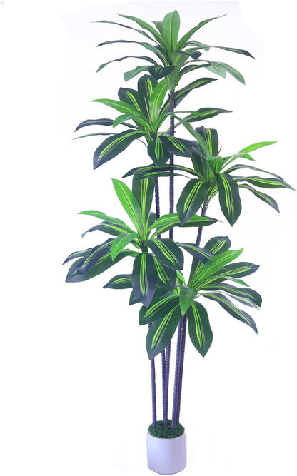 6ft Artificial Dracaena Tree for Home Decor, Potted Faux Plant with Realistic Wood Trunk & Lifelike Leaves, Low Maintenance Tall Floor Tree for Living Room, Office (6ft)