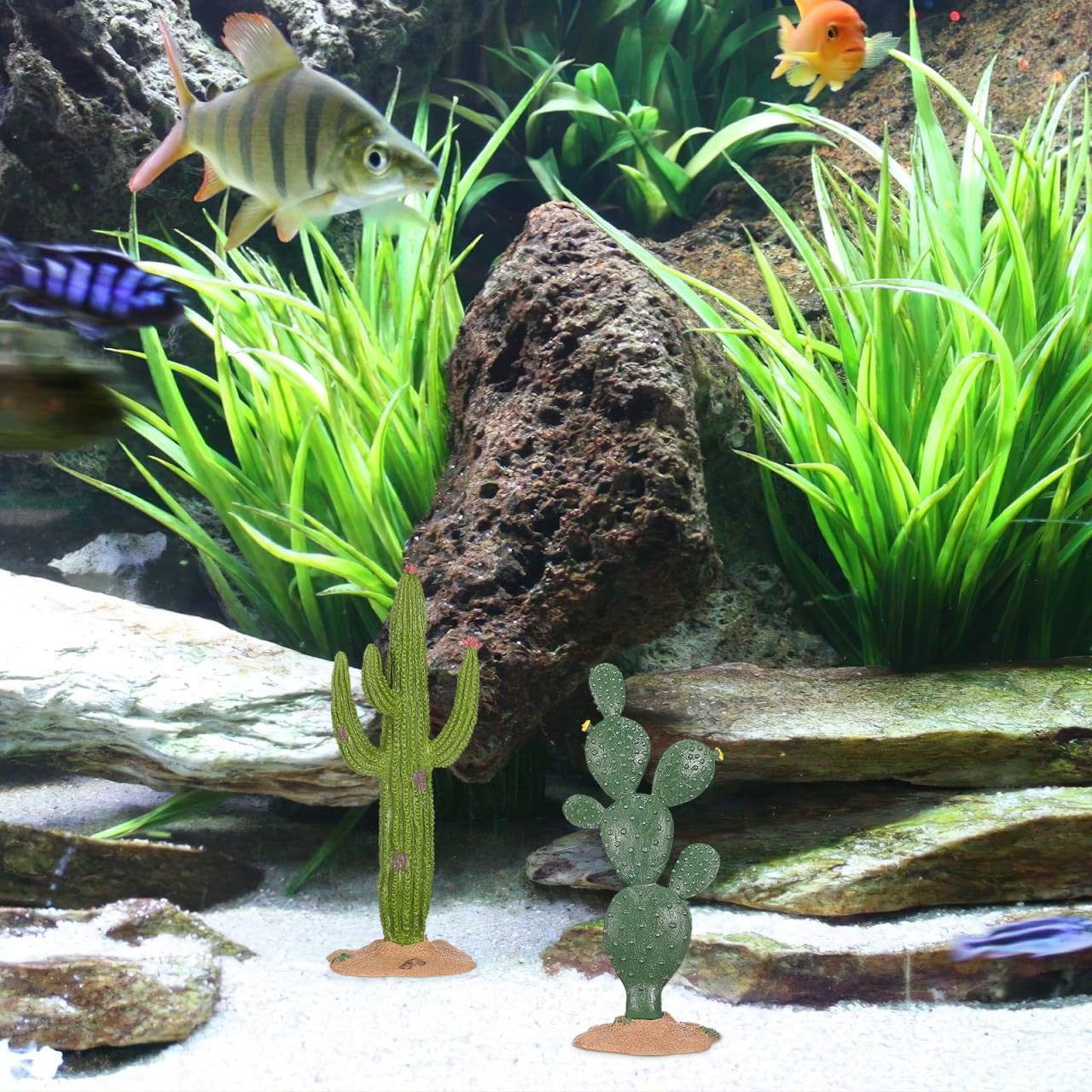 Terrarium Cactus Plants, 2Pcs Reptile Plants Terrarium Decor- 5. 5Inch Simulation Cactus Plant Landscaping Decoration for Tortoise Lizard Gecko Bearded Dragon