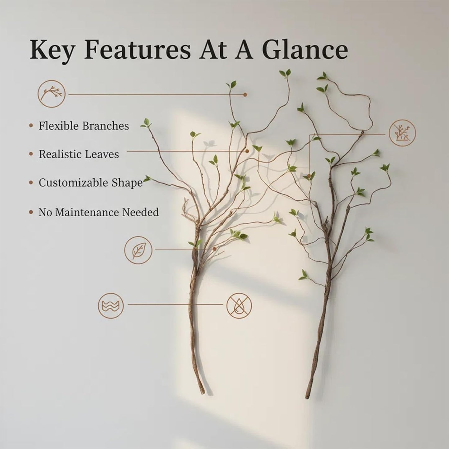 2 pcs 57 inch Bendable Artificial Branches with Green Leaves | Vines Fake Green Plants Minimalist Decoration Wall Mounted Vases Flower Arrangement Rooms Christmas Decoration