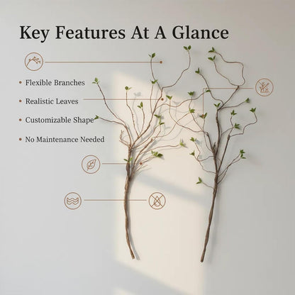 2 pcs 57 inch Bendable Artificial Branches with Green Leaves | Vines Fake Green Plants Minimalist Decoration Wall Mounted Vases Flower Arrangement Rooms Christmas Decoration