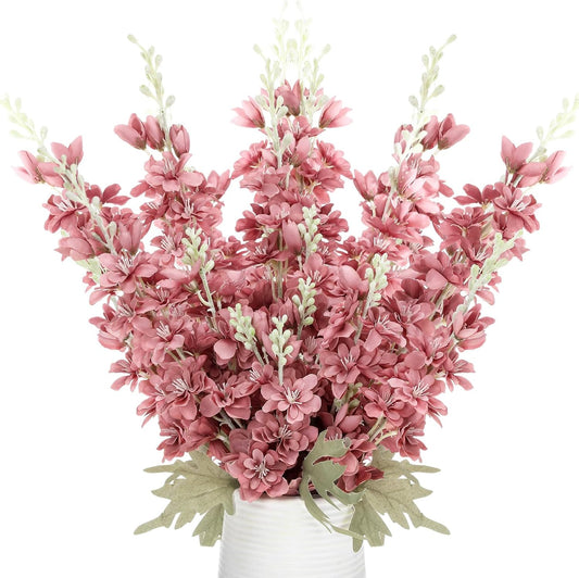 Thiccywoov 12 Pcs Delphinium Artificial Flowers, 33.5'' Long Stem Lifelike Faux Silk Flower Fake Look Real Bouquet for Tall Vase DIY Wedding Party Home Kitchen Arrangement Decor(White)