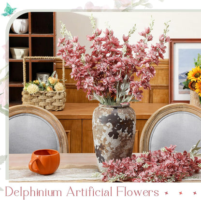 Thiccywoov 12 Pcs Delphinium Artificial Flowers, 33.5'' Long Stem Lifelike Faux Silk Flower Fake Look Real Bouquet for Tall Vase DIY Wedding Party Home Kitchen Arrangement Decor(White)