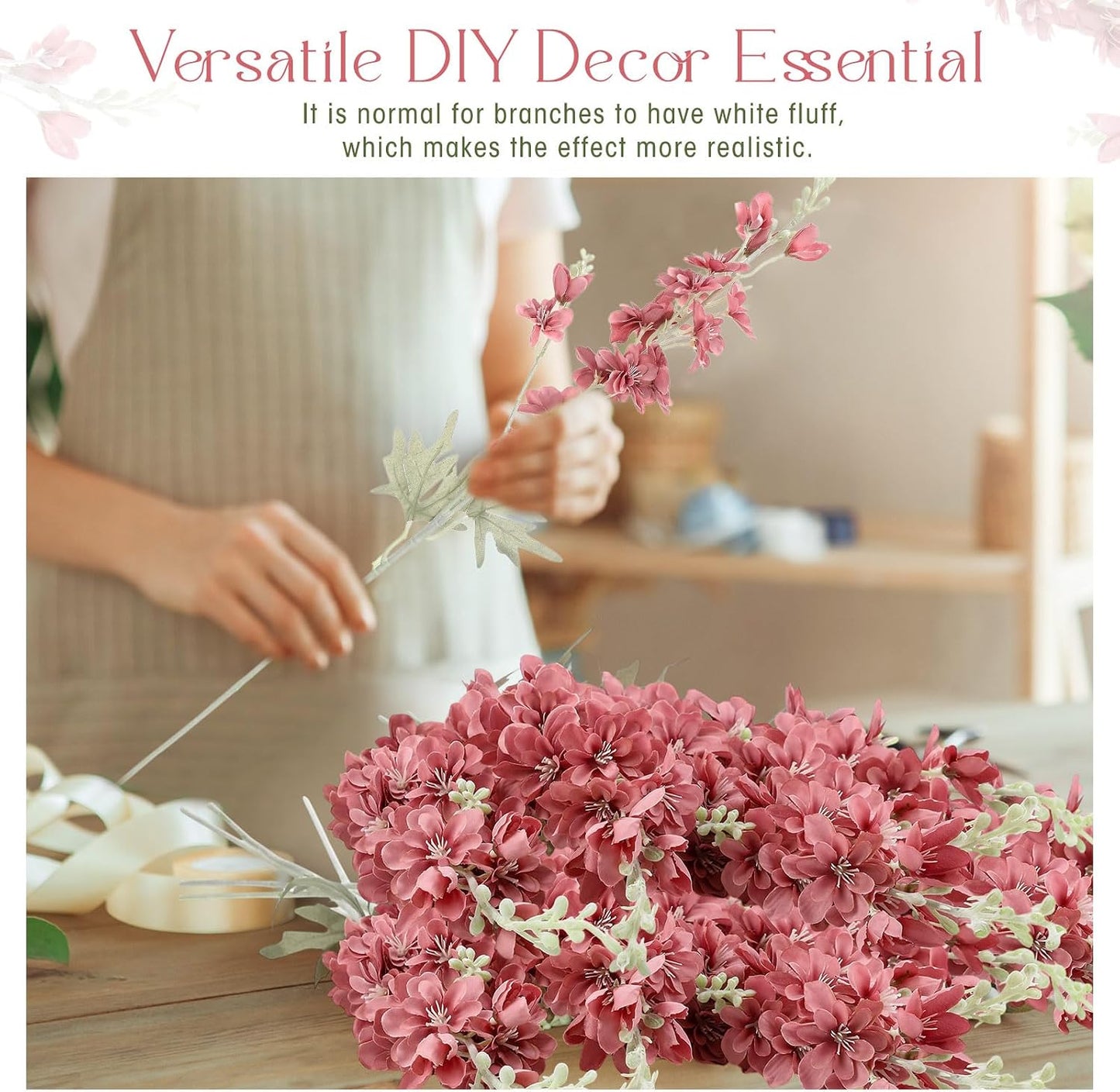 Thiccywoov 12 Pcs Delphinium Artificial Flowers, 33.5'' Long Stem Lifelike Faux Silk Flower Fake Look Real Bouquet for Tall Vase DIY Wedding Party Home Kitchen Arrangement Decor(White)