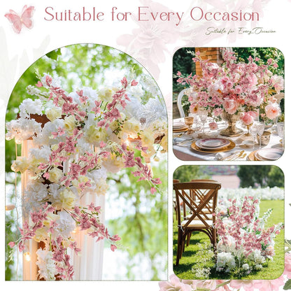 Thiccywoov 12 Pcs Delphinium Artificial Flowers, 33.5'' Long Stem Lifelike Faux Silk Flower Fake Look Real Bouquet for Tall Vase DIY Wedding Party Home Kitchen Arrangement Decor(White)