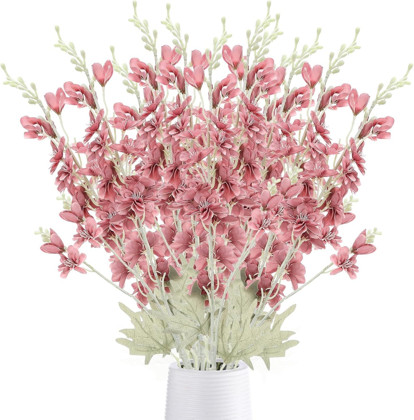 Thiccywoov 12 Pcs Delphinium Artificial Flowers, 33.5'' Long Stem Lifelike Faux Silk Flower Fake Look Real Bouquet for Tall Vase DIY Wedding Party Home Kitchen Arrangement Decor(White)