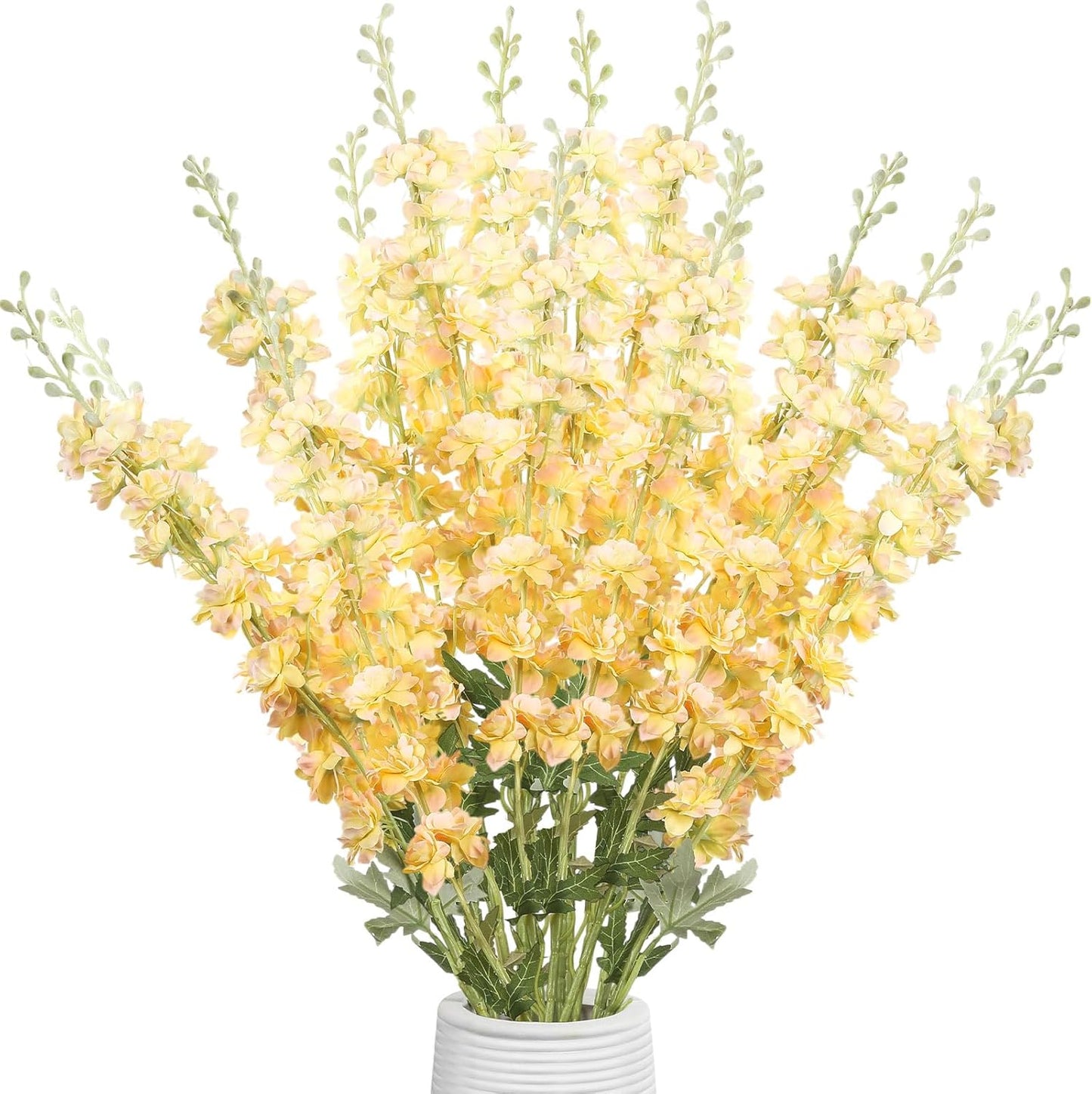 Thiccywoov 12 Pcs Delphinium Artificial Flowers, 33.5'' Long Stem Lifelike Faux Silk Flower Fake Look Real Bouquet for Tall Vase DIY Wedding Party Home Kitchen Arrangement Decor(White)