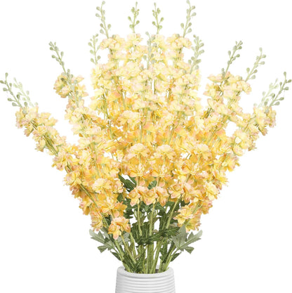 Thiccywoov 12 Pcs Delphinium Artificial Flowers, 33.5'' Long Stem Lifelike Faux Silk Flower Fake Look Real Bouquet for Tall Vase DIY Wedding Party Home Kitchen Arrangement Decor(White)