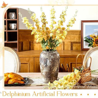 Thiccywoov 12 Pcs Delphinium Artificial Flowers, 33.5'' Long Stem Lifelike Faux Silk Flower Fake Look Real Bouquet for Tall Vase DIY Wedding Party Home Kitchen Arrangement Decor(White)