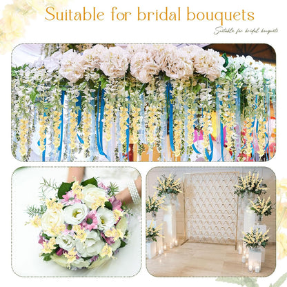 Thiccywoov 12 Pcs Delphinium Artificial Flowers, 33.5'' Long Stem Lifelike Faux Silk Flower Fake Look Real Bouquet for Tall Vase DIY Wedding Party Home Kitchen Arrangement Decor(White)