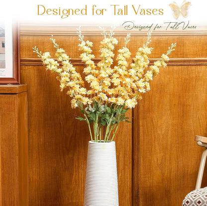 Thiccywoov 12 Pcs Delphinium Artificial Flowers, 33.5'' Long Stem Lifelike Faux Silk Flower Fake Look Real Bouquet for Tall Vase DIY Wedding Party Home Kitchen Arrangement Decor(White)