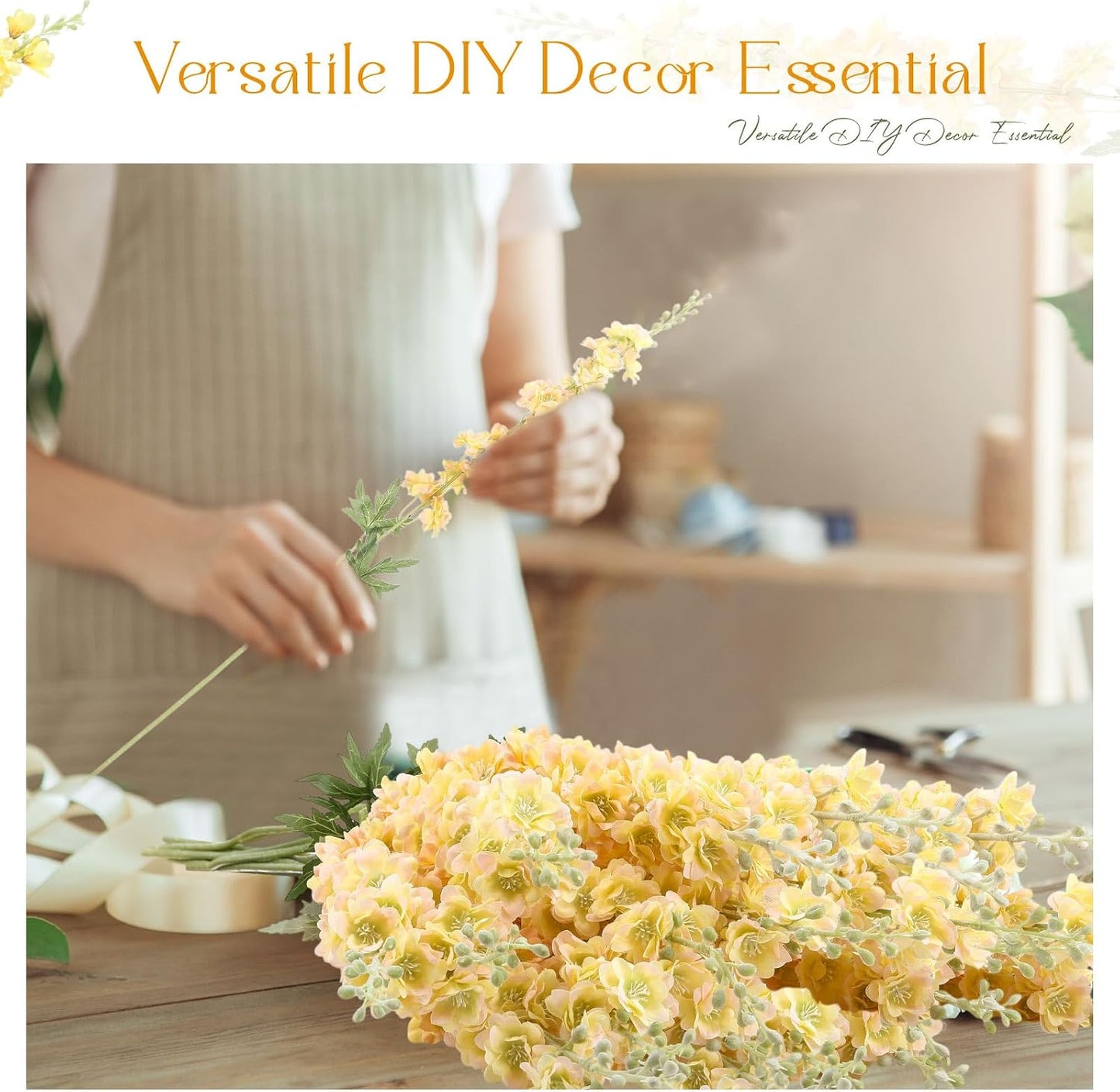 Thiccywoov 12 Pcs Delphinium Artificial Flowers, 33.5'' Long Stem Lifelike Faux Silk Flower Fake Look Real Bouquet for Tall Vase DIY Wedding Party Home Kitchen Arrangement Decor(White)