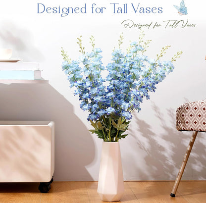 Thiccywoov 12 Pcs Delphinium Artificial Flowers, 33.5'' Long Stem Lifelike Faux Silk Flower Fake Look Real Bouquet for Tall Vase DIY Wedding Party Home Kitchen Arrangement Decor(White)