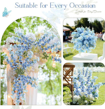 Thiccywoov 12 Pcs Delphinium Artificial Flowers, 33.5'' Long Stem Lifelike Faux Silk Flower Fake Look Real Bouquet for Tall Vase DIY Wedding Party Home Kitchen Arrangement Decor(White)