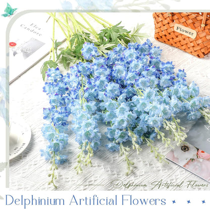 Thiccywoov 12 Pcs Delphinium Artificial Flowers, 33.5'' Long Stem Lifelike Faux Silk Flower Fake Look Real Bouquet for Tall Vase DIY Wedding Party Home Kitchen Arrangement Decor(White)