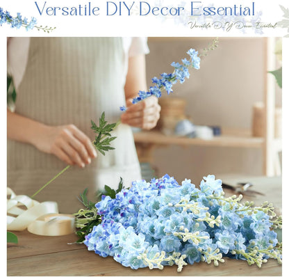 Thiccywoov 12 Pcs Delphinium Artificial Flowers, 33.5'' Long Stem Lifelike Faux Silk Flower Fake Look Real Bouquet for Tall Vase DIY Wedding Party Home Kitchen Arrangement Decor(White)