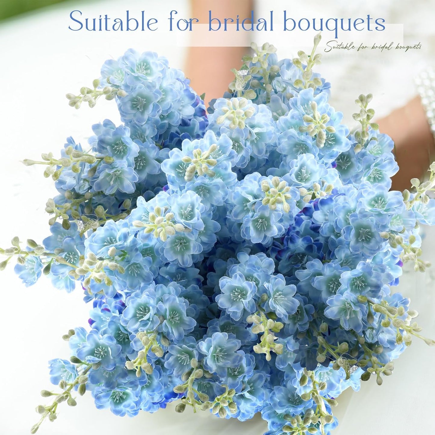 Thiccywoov 12 Pcs Delphinium Artificial Flowers, 33.5'' Long Stem Lifelike Faux Silk Flower Fake Look Real Bouquet for Tall Vase DIY Wedding Party Home Kitchen Arrangement Decor(White)