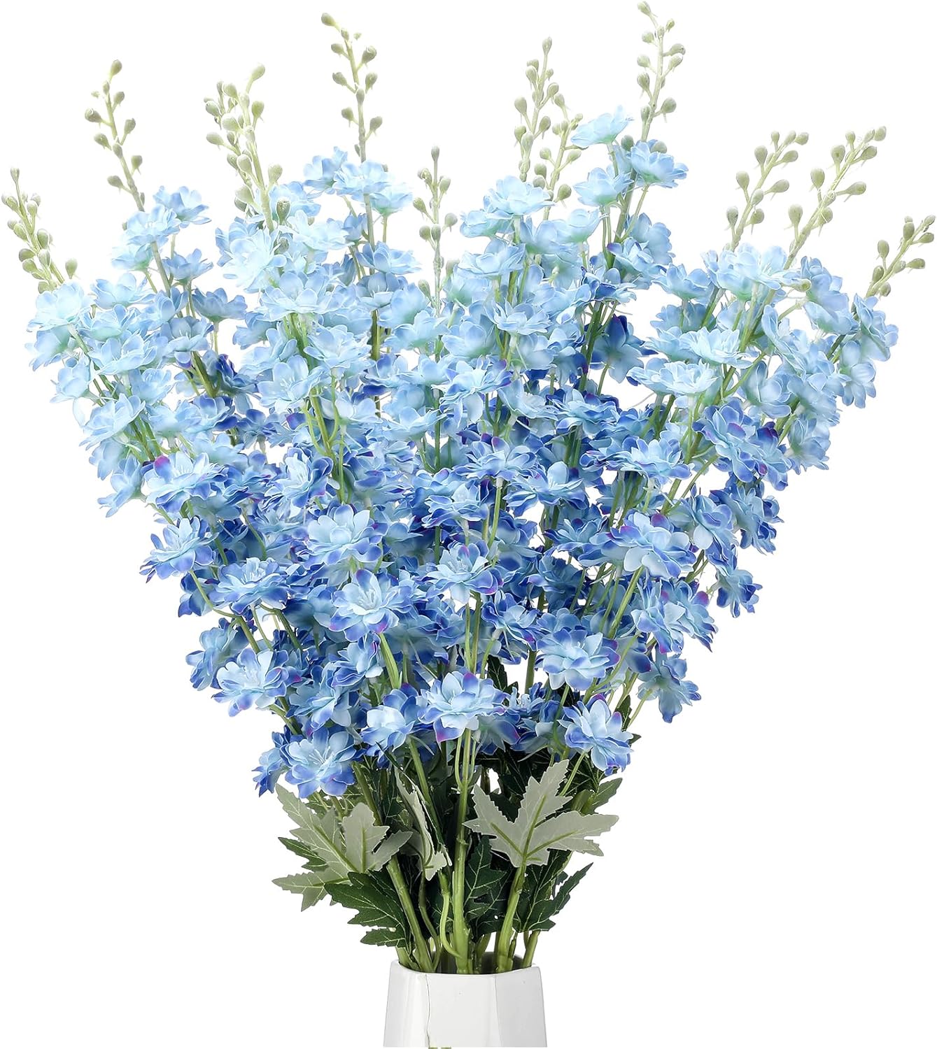 Thiccywoov 12 Pcs Delphinium Artificial Flowers, 33.5'' Long Stem Lifelike Faux Silk Flower Fake Look Real Bouquet for Tall Vase DIY Wedding Party Home Kitchen Arrangement Decor(White)