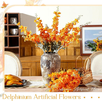 Thiccywoov 12 Pcs Delphinium Artificial Flowers, 33.5'' Long Stem Lifelike Faux Silk Flower Fake Look Real Bouquet for Tall Vase DIY Wedding Party Home Kitchen Arrangement Decor(White)
