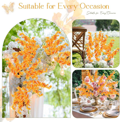 Thiccywoov 12 Pcs Delphinium Artificial Flowers, 33.5'' Long Stem Lifelike Faux Silk Flower Fake Look Real Bouquet for Tall Vase DIY Wedding Party Home Kitchen Arrangement Decor(White)