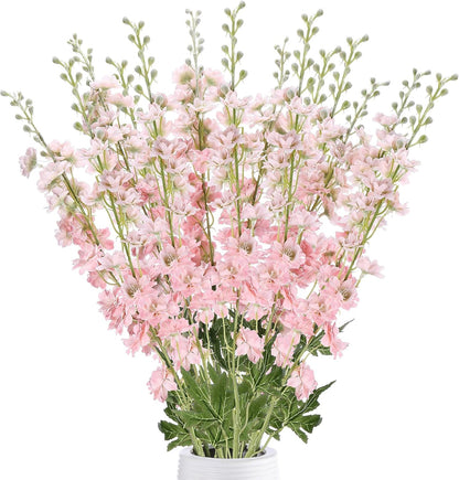 Thiccywoov 12 Pcs Delphinium Artificial Flowers, 33.5'' Long Stem Lifelike Faux Silk Flower Fake Look Real Bouquet for Tall Vase DIY Wedding Party Home Kitchen Arrangement Decor(White)