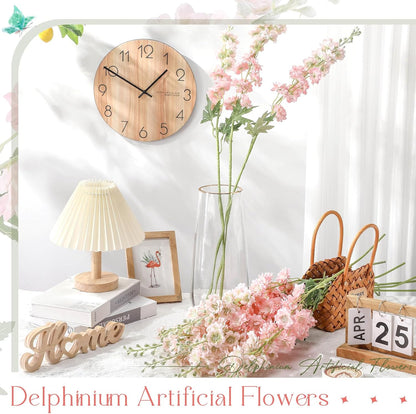 Thiccywoov 12 Pcs Delphinium Artificial Flowers, 33.5'' Long Stem Lifelike Faux Silk Flower Fake Look Real Bouquet for Tall Vase DIY Wedding Party Home Kitchen Arrangement Decor(White)