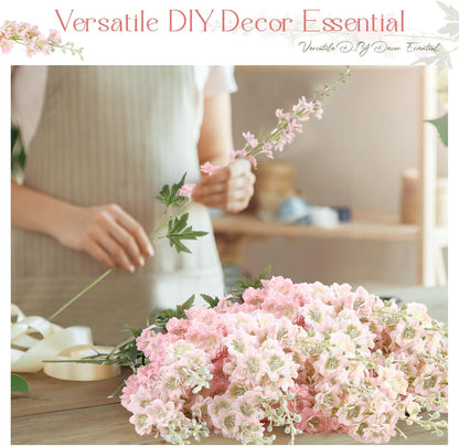 Thiccywoov 12 Pcs Delphinium Artificial Flowers, 33.5'' Long Stem Lifelike Faux Silk Flower Fake Look Real Bouquet for Tall Vase DIY Wedding Party Home Kitchen Arrangement Decor(White)