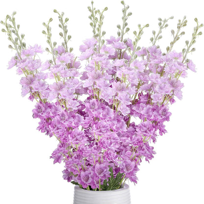 Thiccywoov 12 Pcs Delphinium Artificial Flowers, 33.5'' Long Stem Lifelike Faux Silk Flower Fake Look Real Bouquet for Tall Vase DIY Wedding Party Home Kitchen Arrangement Decor(White)