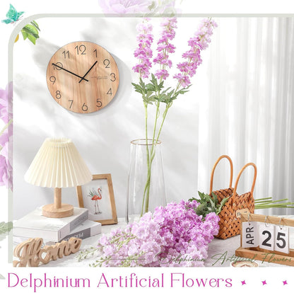 Thiccywoov 12 Pcs Delphinium Artificial Flowers, 33.5'' Long Stem Lifelike Faux Silk Flower Fake Look Real Bouquet for Tall Vase DIY Wedding Party Home Kitchen Arrangement Decor(White)