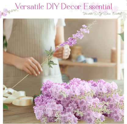Thiccywoov 12 Pcs Delphinium Artificial Flowers, 33.5'' Long Stem Lifelike Faux Silk Flower Fake Look Real Bouquet for Tall Vase DIY Wedding Party Home Kitchen Arrangement Decor(White)