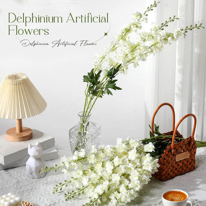 Thiccywoov 12 Pcs Delphinium Artificial Flowers, 33.5'' Long Stem Lifelike Faux Silk Flower Fake Look Real Bouquet for Tall Vase DIY Wedding Party Home Kitchen Arrangement Decor(White)