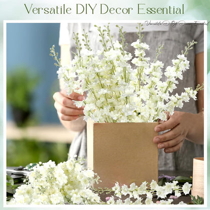 Thiccywoov 12 Pcs Delphinium Artificial Flowers, 33.5'' Long Stem Lifelike Faux Silk Flower Fake Look Real Bouquet for Tall Vase DIY Wedding Party Home Kitchen Arrangement Decor(White)