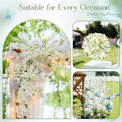 Thiccywoov 12 Pcs Delphinium Artificial Flowers, 33.5'' Long Stem Lifelike Faux Silk Flower Fake Look Real Bouquet for Tall Vase DIY Wedding Party Home Kitchen Arrangement Decor(White)