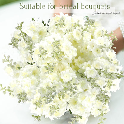 Thiccywoov 12 Pcs Delphinium Artificial Flowers, 33.5'' Long Stem Lifelike Faux Silk Flower Fake Look Real Bouquet for Tall Vase DIY Wedding Party Home Kitchen Arrangement Decor(White)