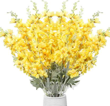 Thiccywoov 12 Pcs Delphinium Artificial Flowers, 33.5'' Long Stem Lifelike Faux Silk Flower Fake Look Real Bouquet for Tall Vase DIY Wedding Party Home Kitchen Arrangement Decor(White)