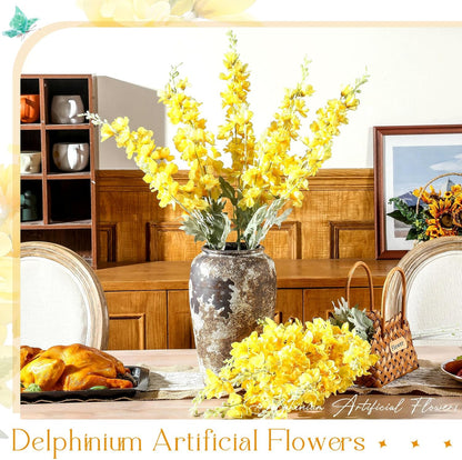 Thiccywoov 12 Pcs Delphinium Artificial Flowers, 33.5'' Long Stem Lifelike Faux Silk Flower Fake Look Real Bouquet for Tall Vase DIY Wedding Party Home Kitchen Arrangement Decor(White)