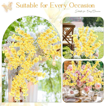 Thiccywoov 12 Pcs Delphinium Artificial Flowers, 33.5'' Long Stem Lifelike Faux Silk Flower Fake Look Real Bouquet for Tall Vase DIY Wedding Party Home Kitchen Arrangement Decor(White)