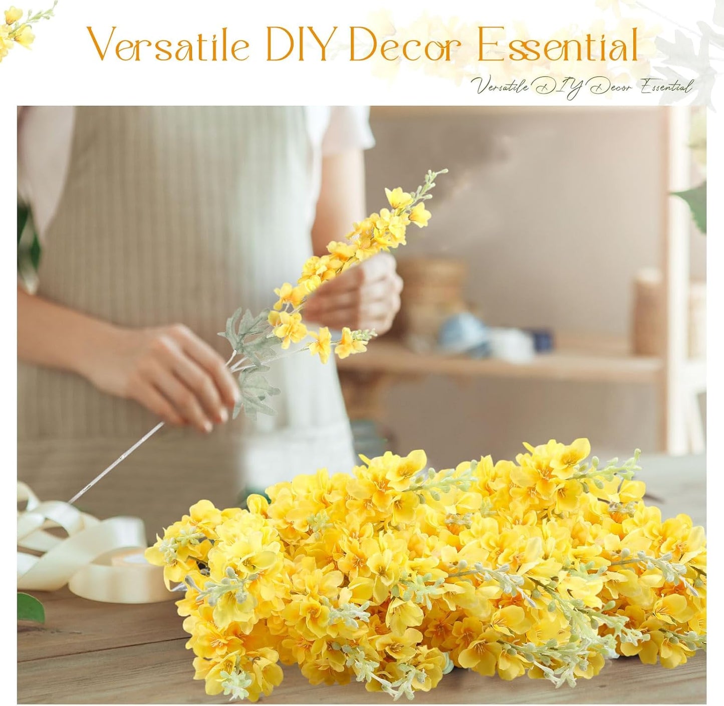 Thiccywoov 12 Pcs Delphinium Artificial Flowers, 33.5'' Long Stem Lifelike Faux Silk Flower Fake Look Real Bouquet for Tall Vase DIY Wedding Party Home Kitchen Arrangement Decor(White)