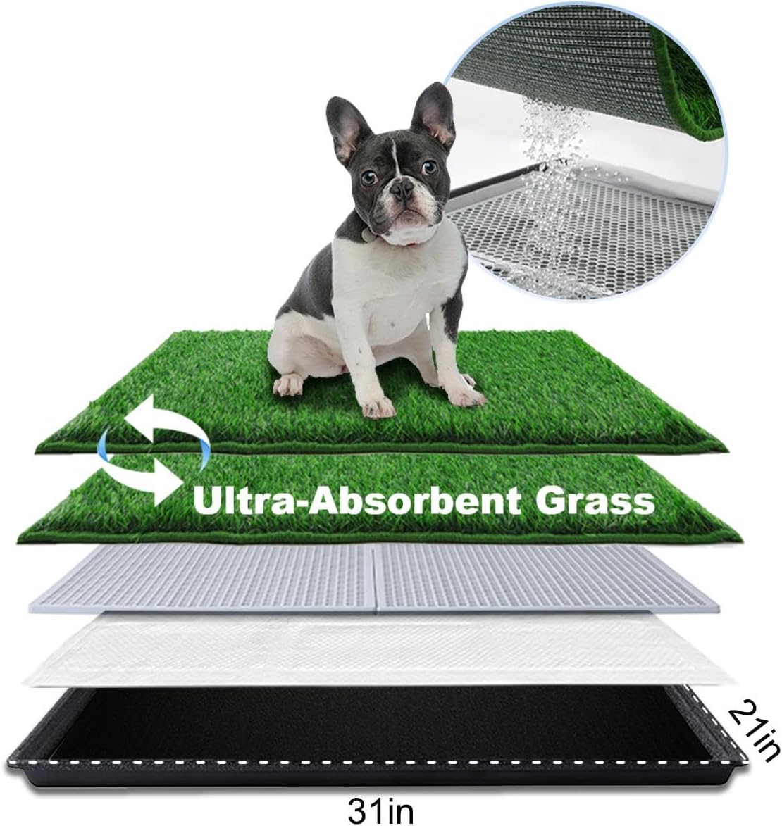 Dog Grass Pad with Tray Large 34’’×23’’, Dog Litter Box with Odor Free Artificial Grass Pee Pads for Dogs Potty Tray with Hemmed Edge, Realistic for Indoor Balcony