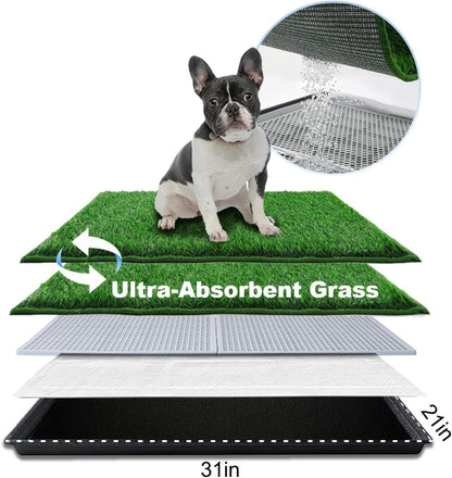 Dog Grass Pad with Tray Large 34’’×23’’, Dog Litter Box with Odor Free Artificial Grass Pee Pads for Dogs Potty Tray with Hemmed Edge, Realistic for Indoor Balcony