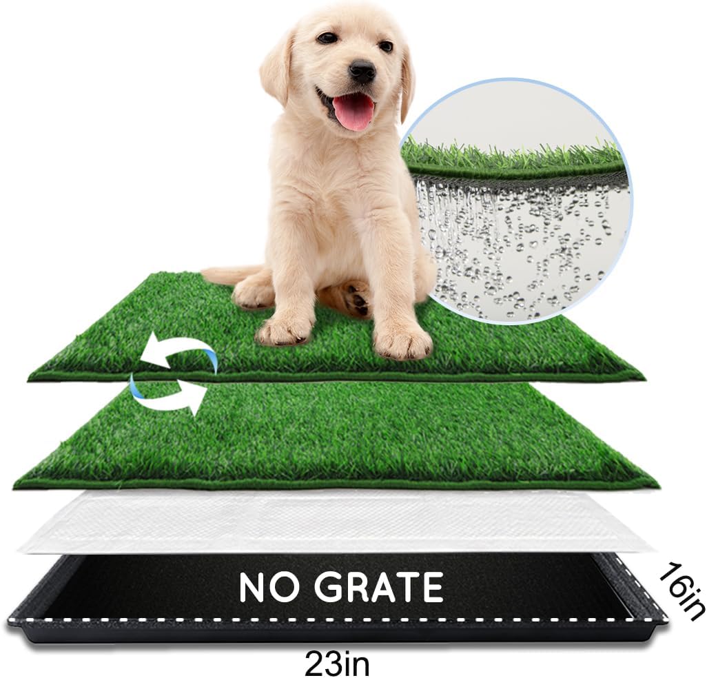 Dog Grass Pad with Tray Large 34’’×23’’, Dog Litter Box with Odor Free Artificial Grass Pee Pads for Dogs Potty Tray with Hemmed Edge, Realistic for Indoor Balcony