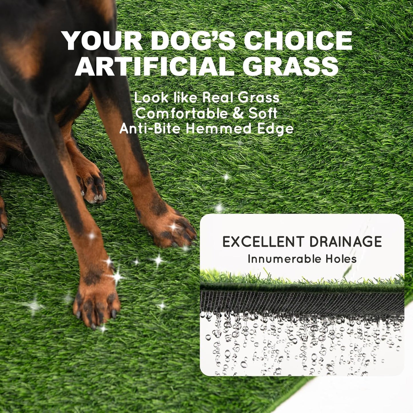 Dog Grass Pad with Tray Large 34’’×23’’, Dog Litter Box with Odor Free Artificial Grass Pee Pads for Dogs Potty Tray with Hemmed Edge, Realistic for Indoor Balcony